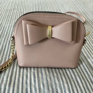 Betsey Johnson Womens Pink Bow Crossbody Bag with Gold Accent